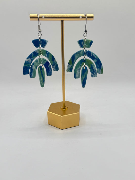 Blue Green Marble Boho Dangles