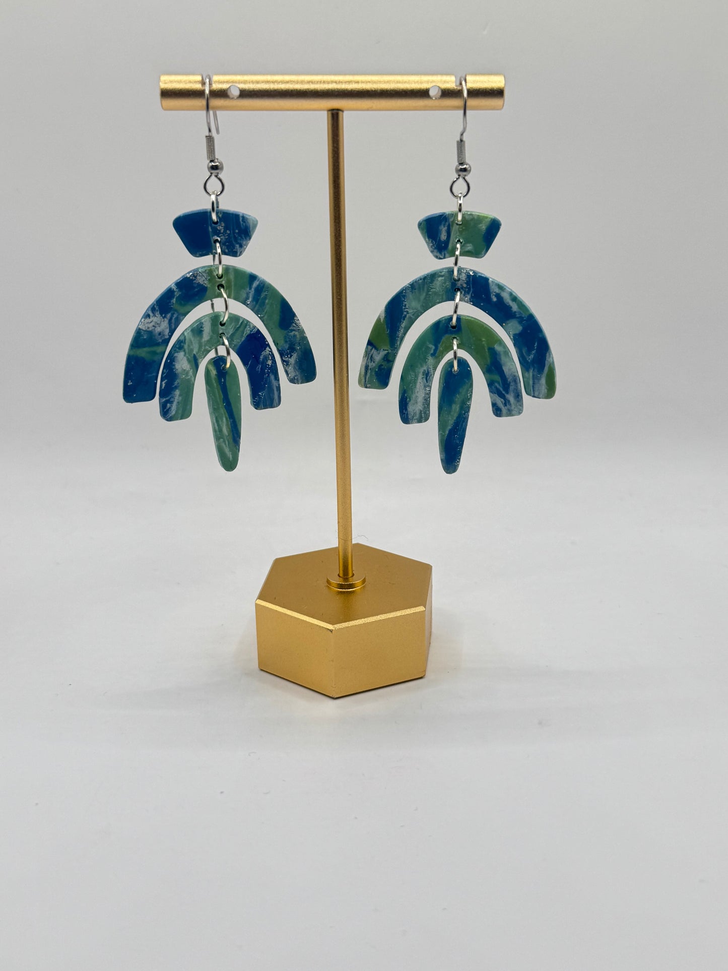 Blue Green Marble Boho Dangles