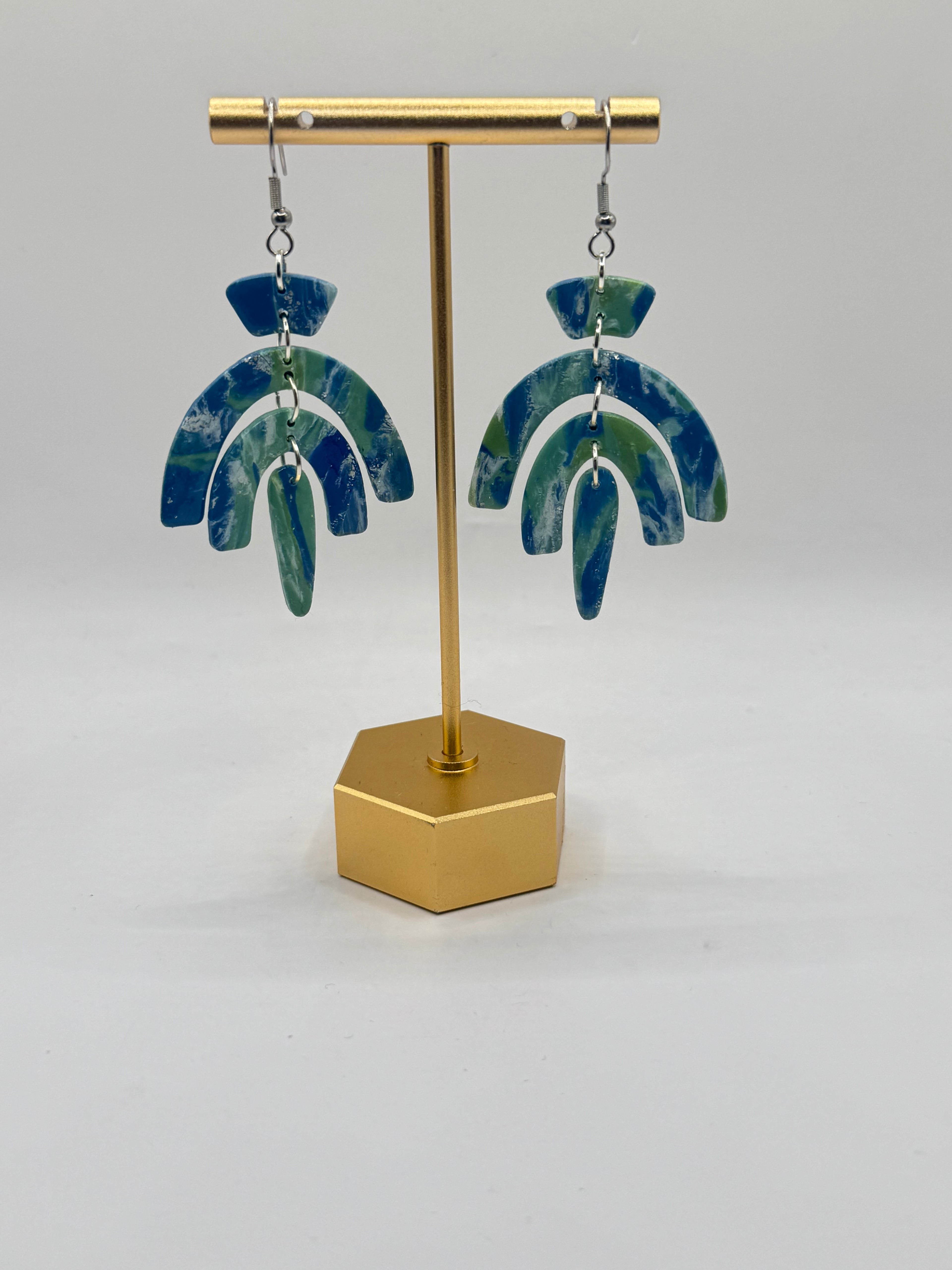 Blue Green Marble Boho Dangles