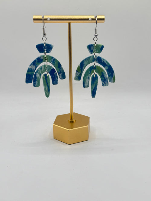 Blue Green Marble Boho Dangles