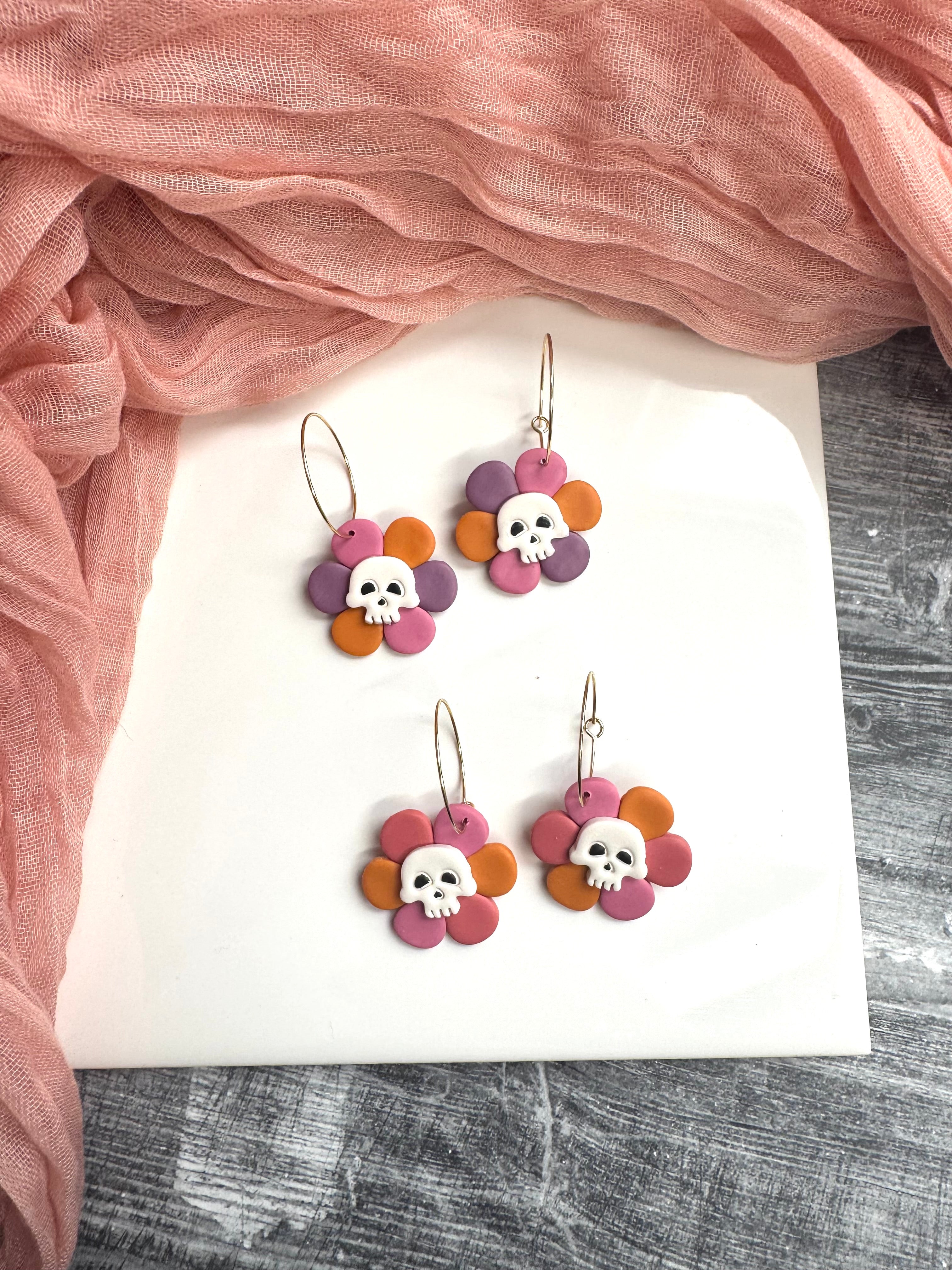 Skull Flower Hoops