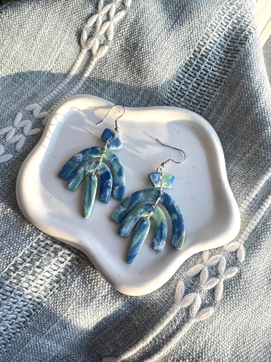 Blue Green Marble Boho Dangles