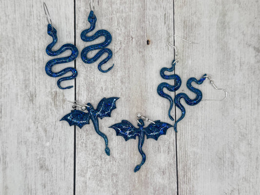 Blue Glitter Snake Hoops